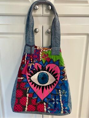 America & Beyond Watch Over Me, Evil Eye Denim Sequin Overnight Tote Bag 🌈👜🌸✨